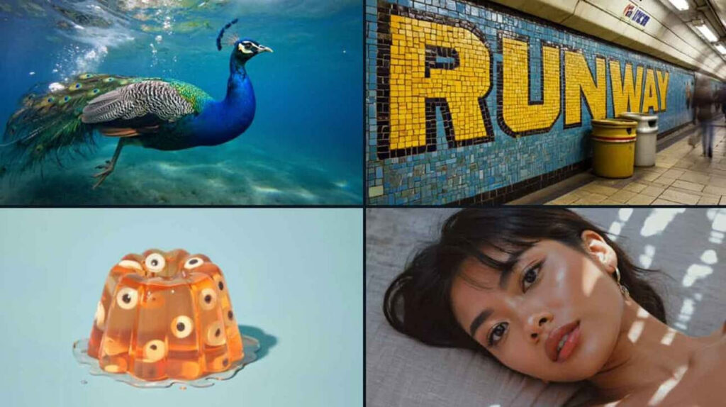 Reprodução da tela da ferramenta Runway exibindo 4 imagens diferentes de IA