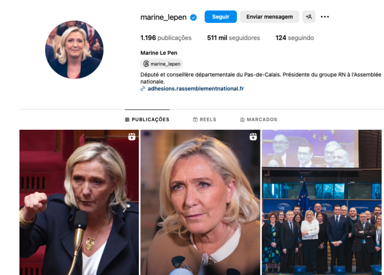 Página do Instagram de Marine Le Pen