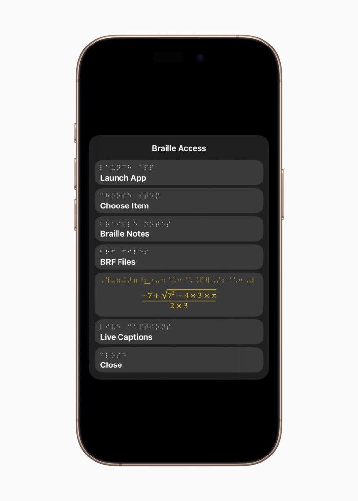 Tela de iPhone com símbolos em braille